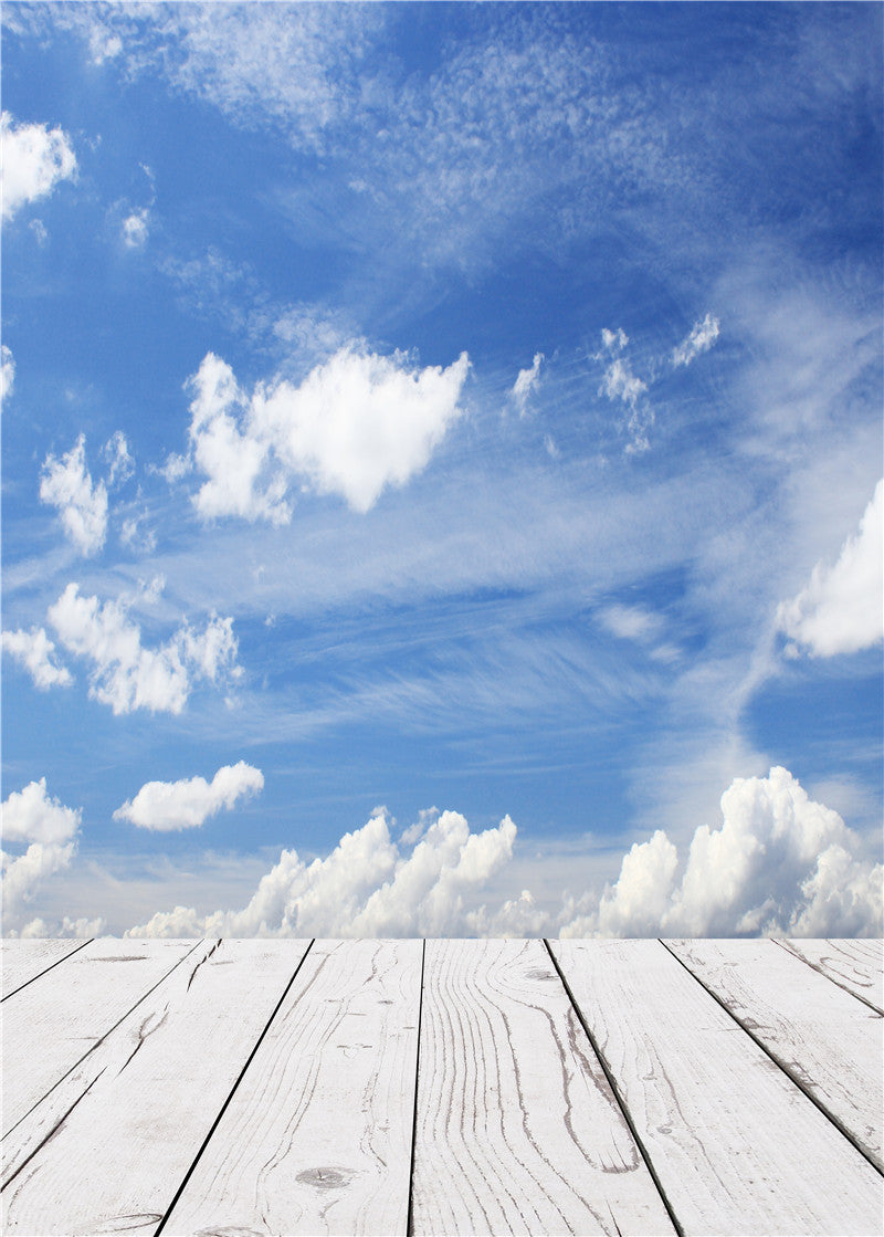 Photo Backdrops Children Wooden Floor Clouds Photography Background Vinyl 5x7FT