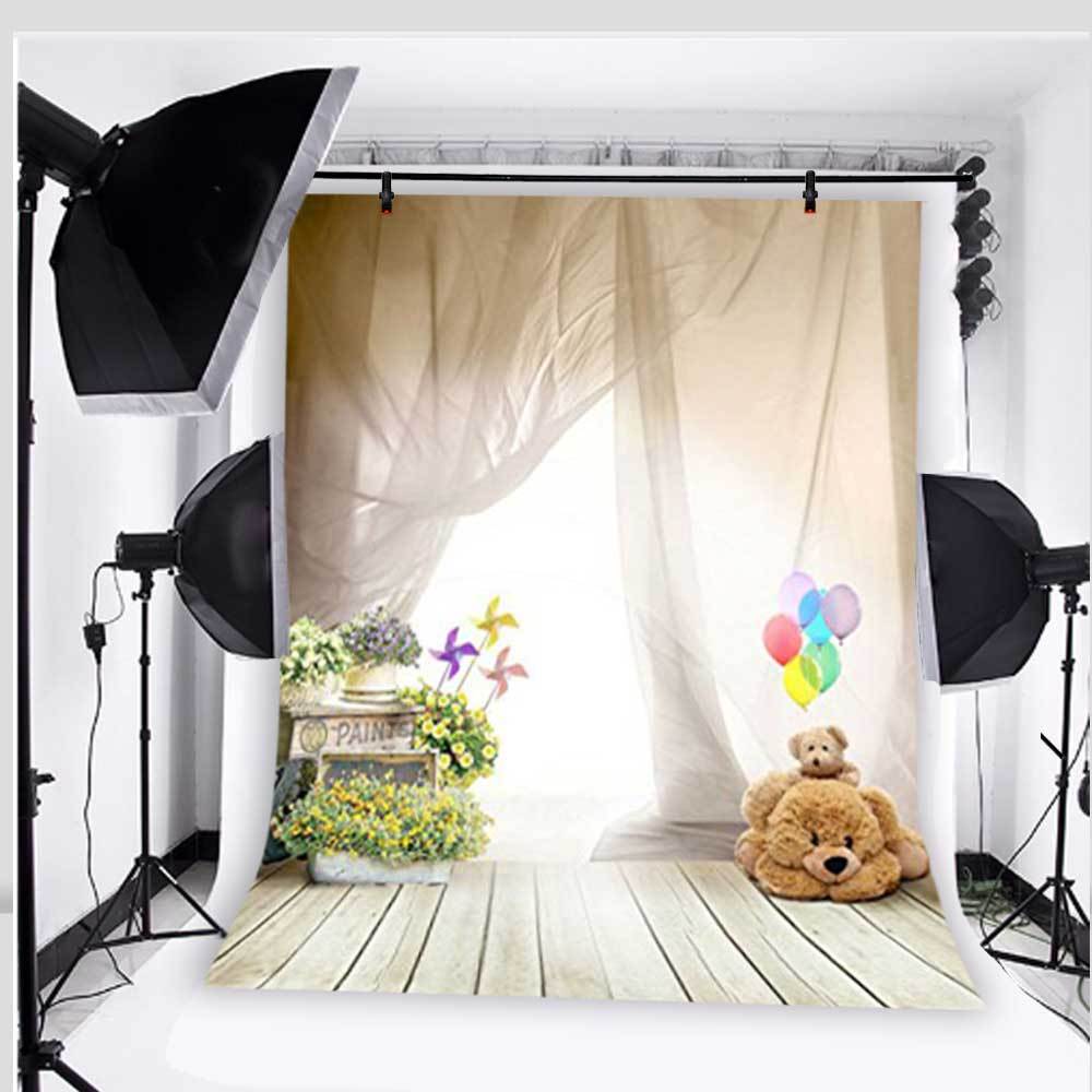 photography backdrops balloon bear children wooden floor viny 3x5ft background