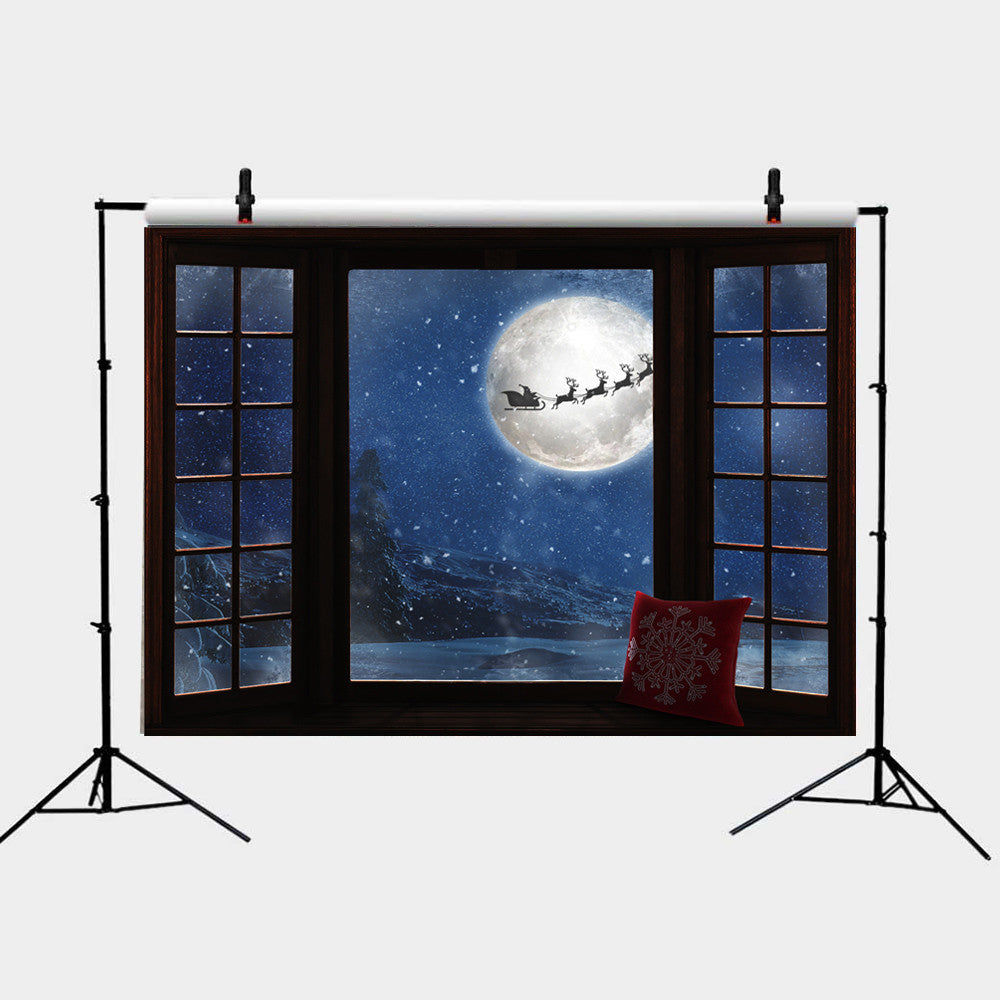 Art Studio Christmas Outside The Window Full Moon Scene Photography Background