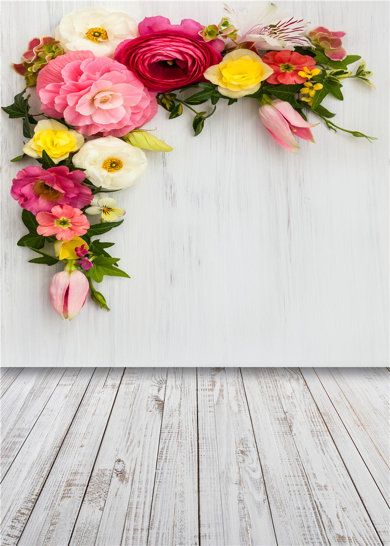 Flowers Photography Backdrops Vinyl Photo Studio Wooden Floor Background 5x7FT