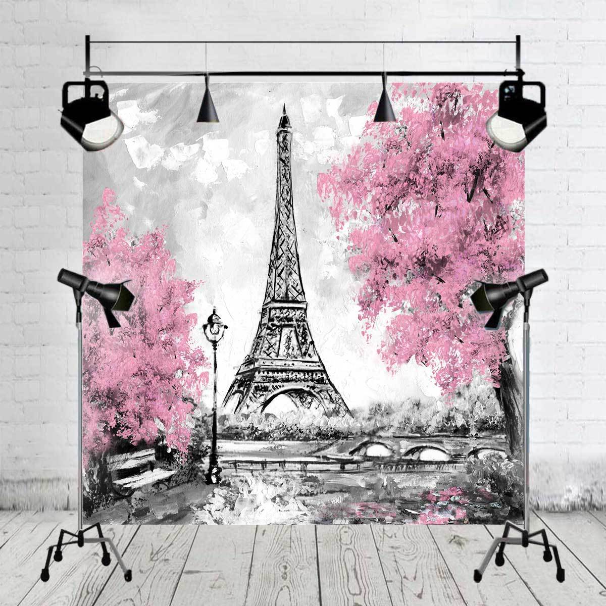 Eiffel Tower Flower Photo Backdrops Vinyl Background For Baby Photography 6x6ft
