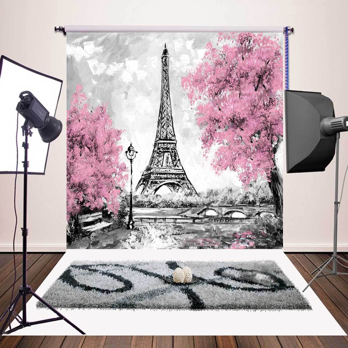 Eiffel Tower Flower Photo Backdrops Vinyl Background For Baby Photography 6x6ft