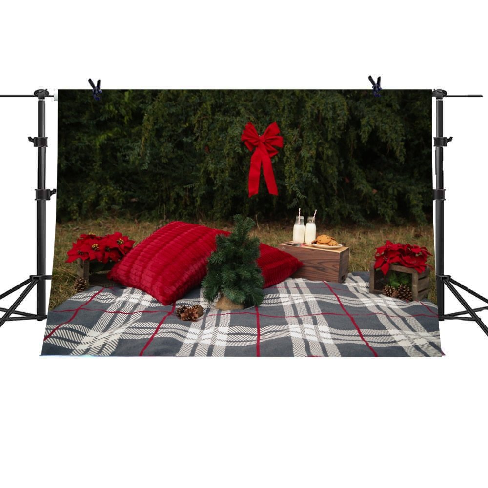 Christmas Family Theme Yellow Xmas balls Backdrop Winter Pine Tree Background