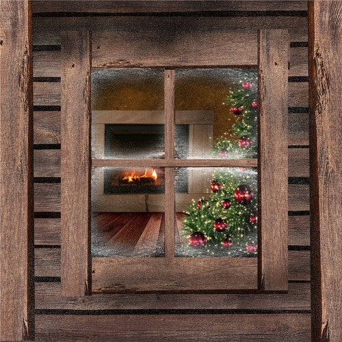 KIDNIU Wooden Window Photo Backdrops Christmas Trees Window Photography Backgrou