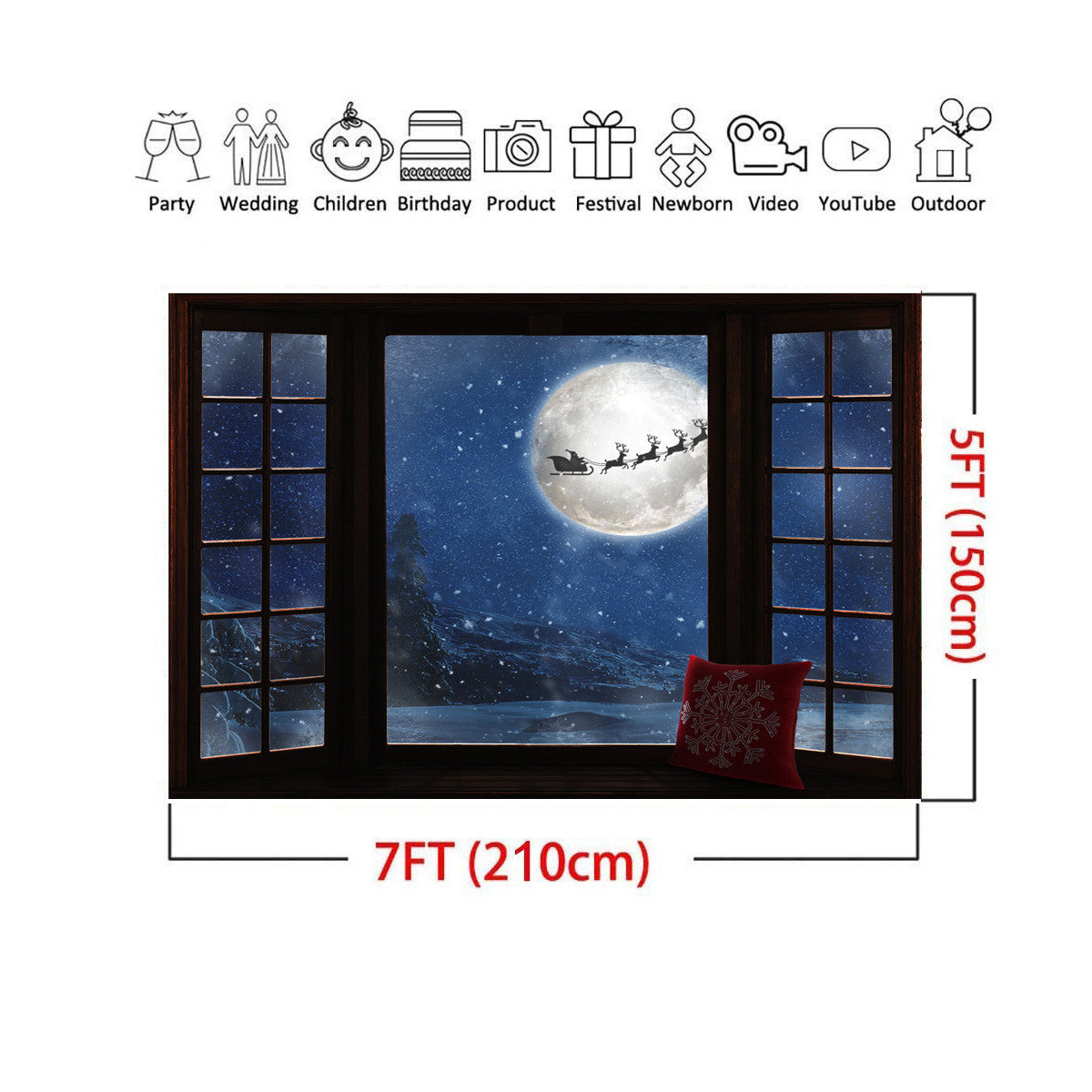 Art Studio Christmas Outside The Window Full Moon Scene Photography Background