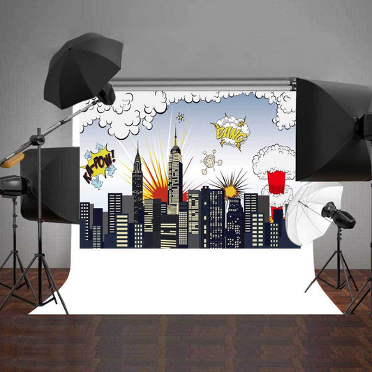 Photo Background Super Hero City Vinyl Children Photography Props Backdrop 7x5FT