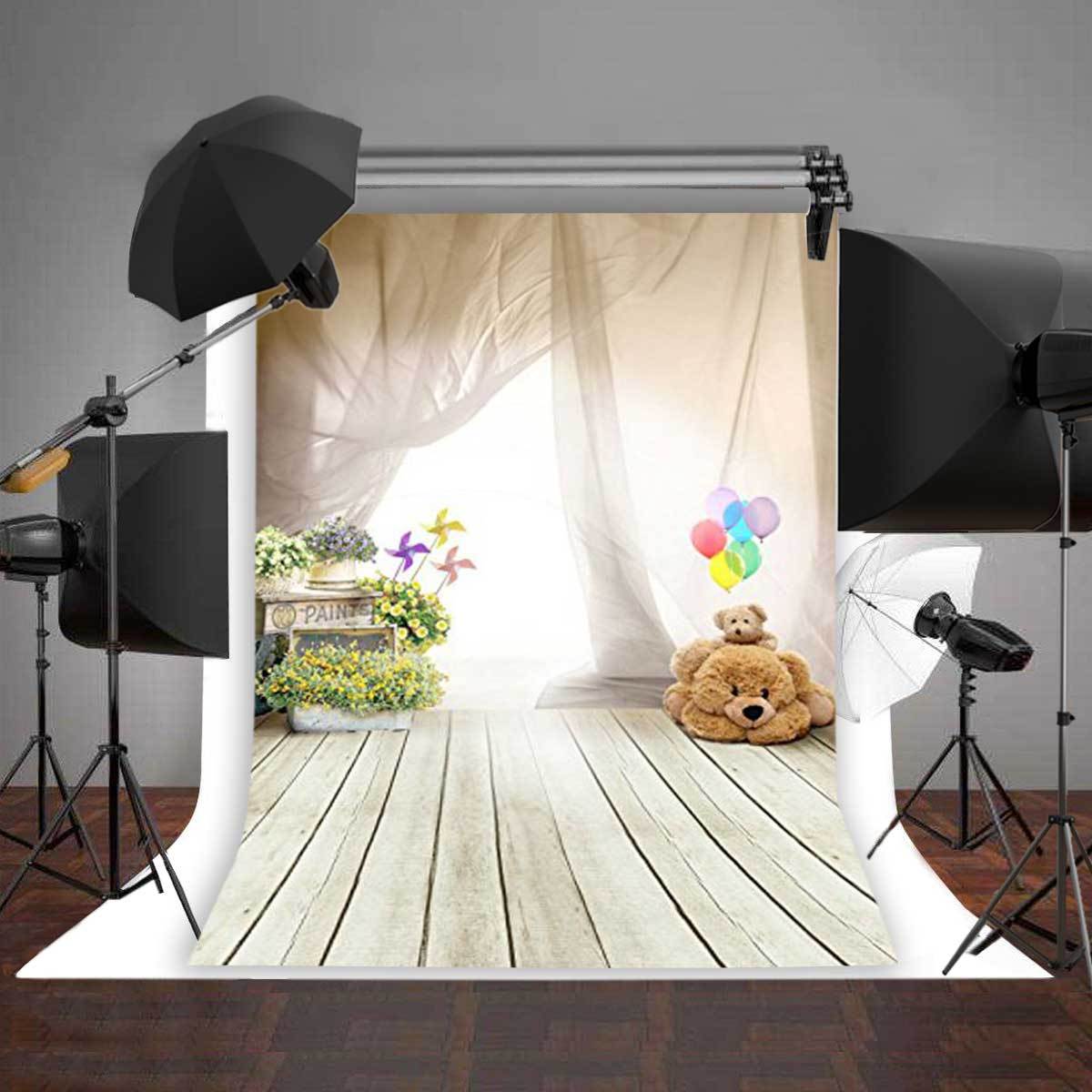 photography backdrops balloon bear children wooden floor viny 3x5ft background
