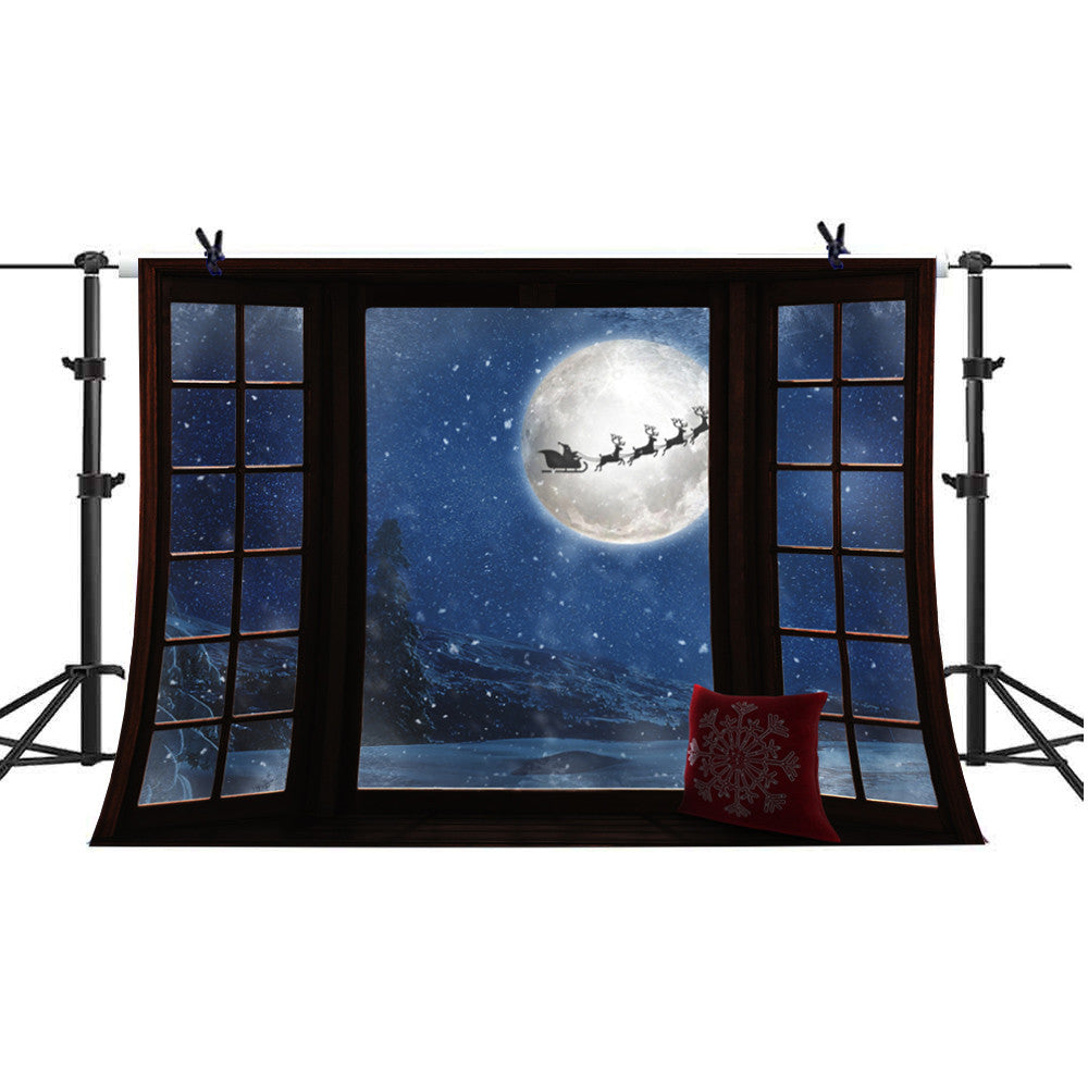 Art Studio Christmas Outside The Window Full Moon Scene Photography Background