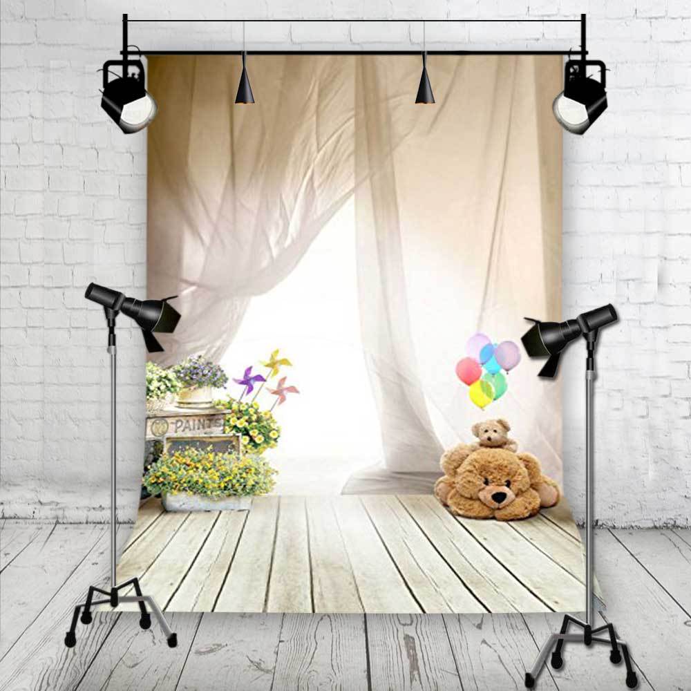 photography backdrops balloon bear children wooden floor viny 3x5ft background