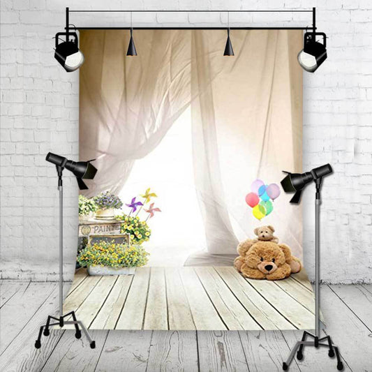 photography backdrops balloon bear children wooden floor viny 3x5ft background