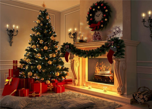 Christmas Photography Backdrop for Children Tree  Wood Floor Wall Background