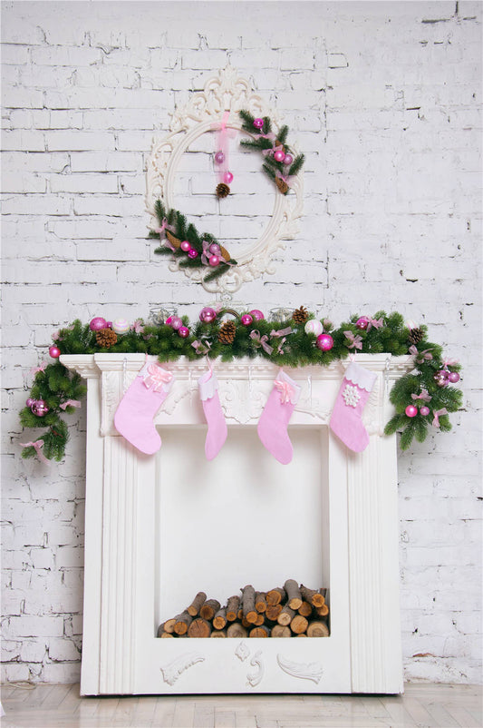 KIDNIU Christmas Socks Photography Backdrops White Brick Wall Vinyl