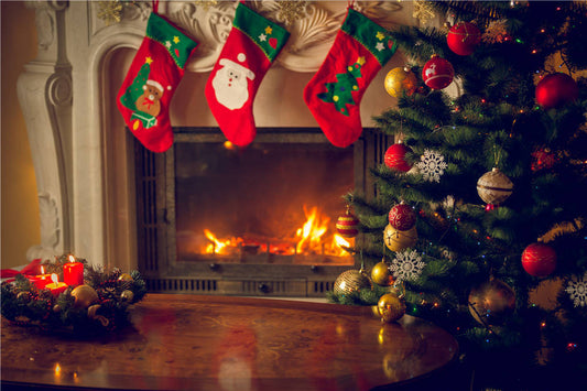 Vinyl Fireplace Fire Photo Background Christmas Socks Photography Background