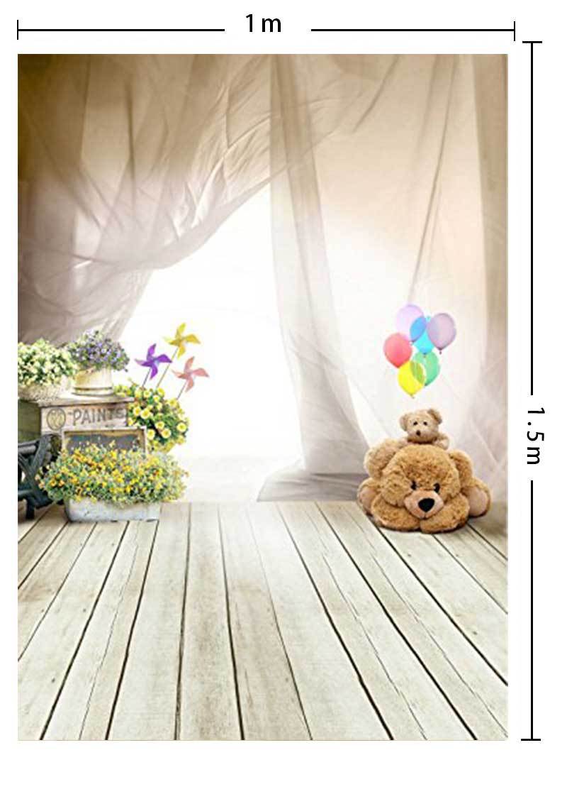 photography backdrops balloon bear children wooden floor viny 3x5ft background