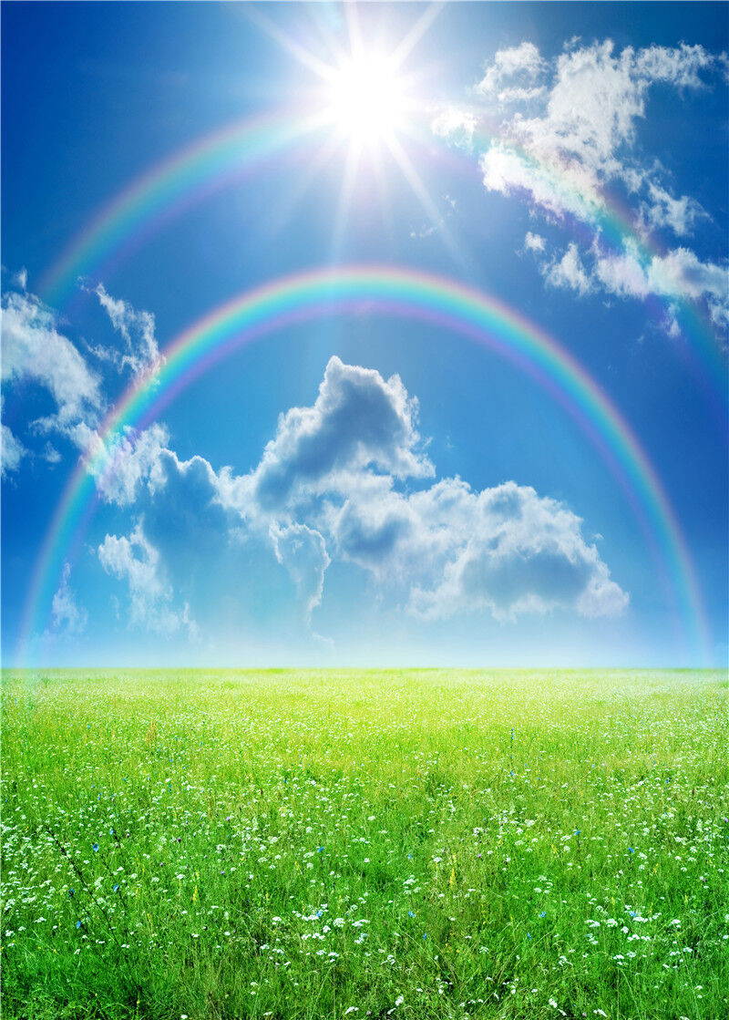 Outdoor Rural Blue Sky Rainbow Backdrops Photo Supply Props Background 5x7FT