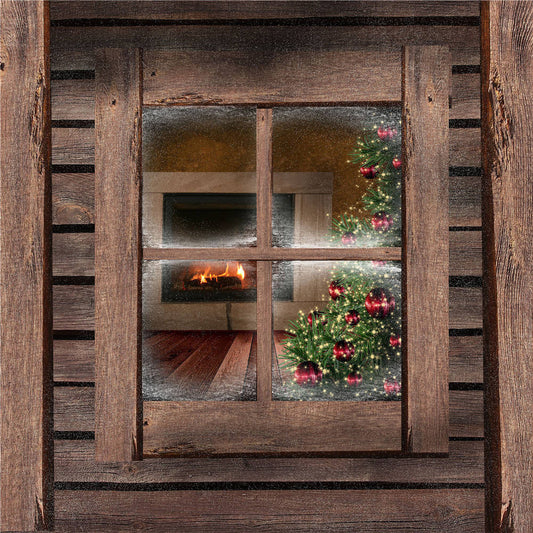 KIDNIU Wooden Window Photo Backdrops Christmas Trees Window Photography Backgrou