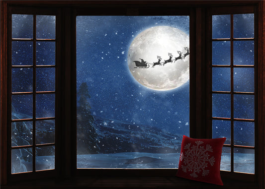 Art Studio Christmas Outside The Window Full Moon Scene Photography Background