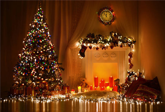 KIDNIU Shiny Christmas Tree Background Photo Candle Light Vinyl Studio Photograp