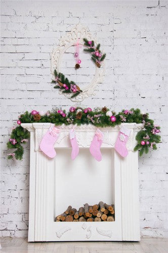 KIDNIU Christmas Socks Photography Backdrops White Brick Wall Vinyl