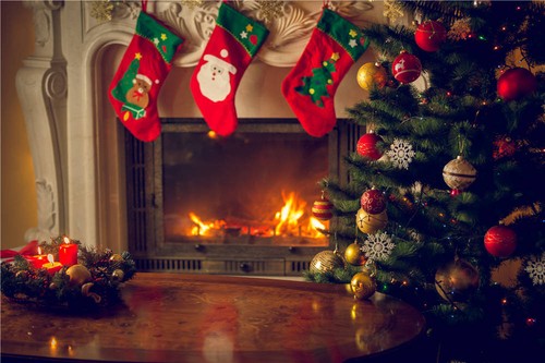 Vinyl Fireplace Fire Photo Background Christmas Socks Photography Background